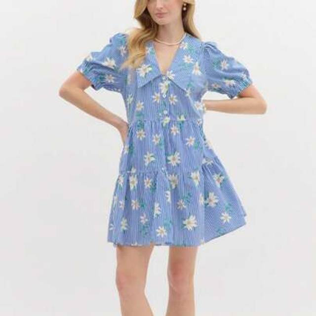 SHEIN Women Striped Short Sleeve Shirt Dress Casual Loose Fit Button Down High Waist A-Line Chiffon Vintage Floral Mini Dress