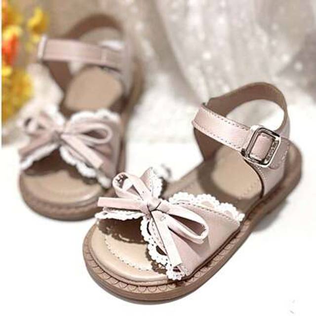 SHEIN Cute Lace Bow Princess Open Toe Sandals For Toddler Girls, 2025, Korean Version Summer New Style, Soft Bottom Buckle Beach Shoes,
