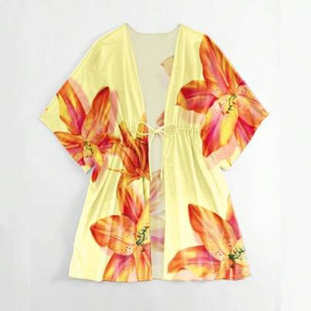 SHEIN Women&#39;s Floral Print Batwing Sleeve Kimono Cover-Up, For Vacation