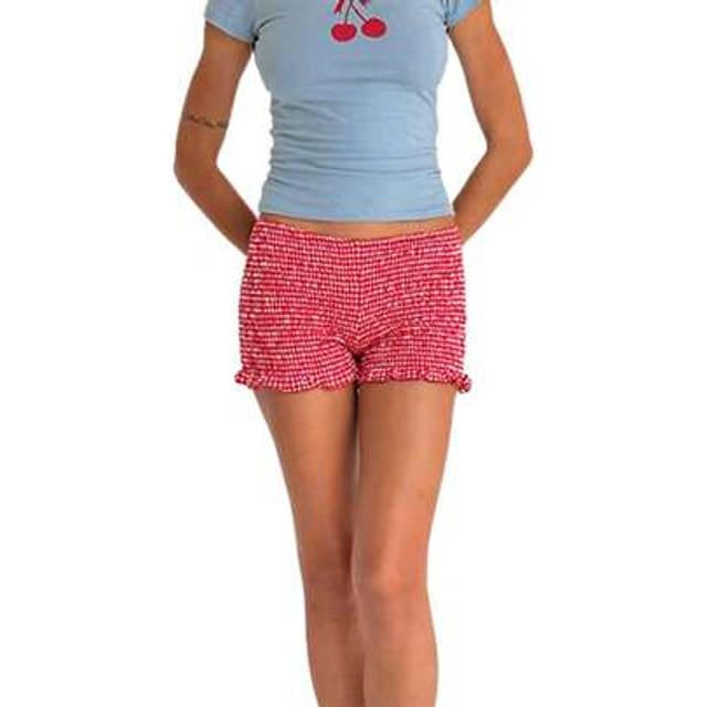 SHEIN Women&#39;s Shirred Shorts Casual Elastic Waist Solid Color Ruffled Short Pants Summer Undershorts