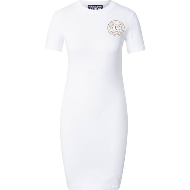 Versace Jeans Couture White V-Emblem Logo T-shirt Minidress - EG03 White/Gold - XXS