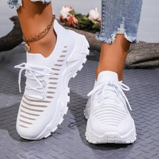 SHEIN Women&#39;s Mesh Breathable Thick Sole Lace Up Casual Sneakers, Plus Size 36-43, Spring/Summer
