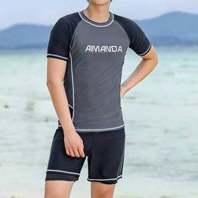SHEIN Men&#39;s Two-Piece Contrasting Color Swimming Trunks Swimwear, Sports Gym Workout Running Outfit For Beach Pool