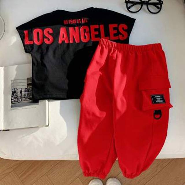 SHEIN 2pcs Baby Kids Letter Pattern Knit Soft Round Neck Short Sleeve Top And Casual Pants Set, Suitable For Spring/Summer Indoor And Outdoor Wear
