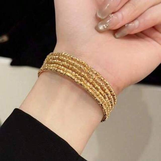 SHEIN 1pc Silver Coin Handcrafted Beaded Five-Layer Opening Gold-Plated Bracelet With A Metallic Feel, Light Luxury, Personalized Multi-Layer Wristband, Ele
