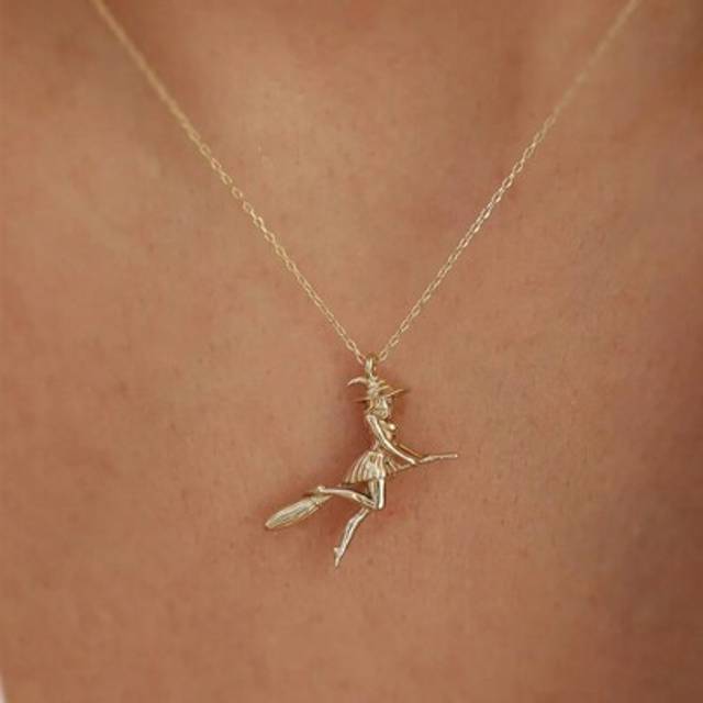 SHEIN 1pc Elegant INS Style S925 Sterling Silver Witch Broom Pendant Necklace, Fashion Choker For Women, Perfect Gift For Festivals, Party