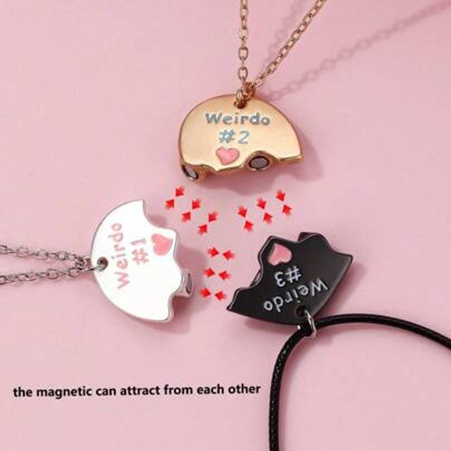 SHEIN 3pcs/Set Girls Best Friends Forever Heart Puzzle Necklace Colorful Enamel Matte Gold & Matte Silver Alloy Cute Jewelry Suit Gift For Friends