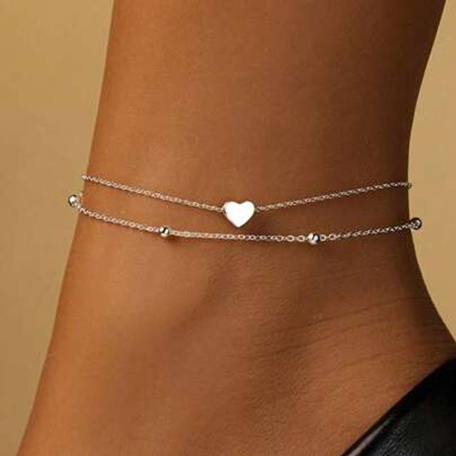 SHEIN 1pc S925 Sterling Silver Double Layer Heart Anklet For Women, Unique Design, Elegant Fashion Double Layered 3D Heart, Hypoallergenic, Suitable For Wom