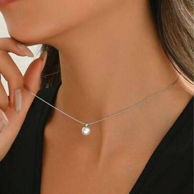 SHEIN European & American Style Natural Freshwater Pearl Pendant Necklace For Women, Minimalist Commuter Accessory