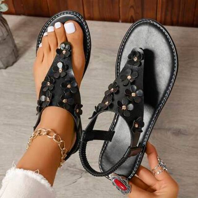 SHEIN Women&#39;s Round Toe Flat Thong Sandals With Metal Coated Glitter Upper, Soft Sole, Non-Slip, Elegant Vacation Style Casual Sandals Suitable For Daily We