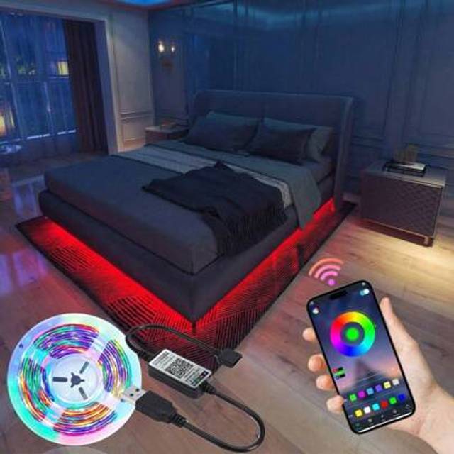 SHEIN 1 Roll 5050 RGB LED TV Smart Strip Lights - Flexible, Adhesive, Color-Changing, Dimmable, Waterproof - Perfect For TV Background, Game Room, Christmas