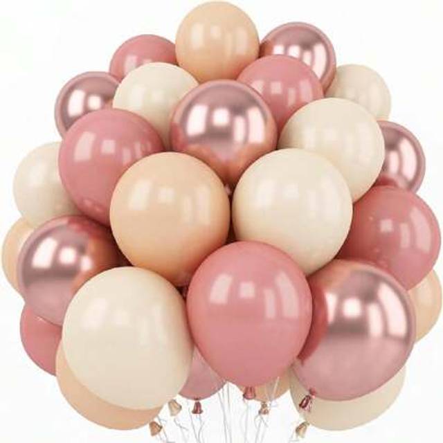 SHEIN Retro Blush Pink Balloons, 60 Packs 10 Inch Dusty Pink Metallic Chrome Rose Gold White Sand Nude Balloons For Bridal Baby Shower Girls Boho Birthday W