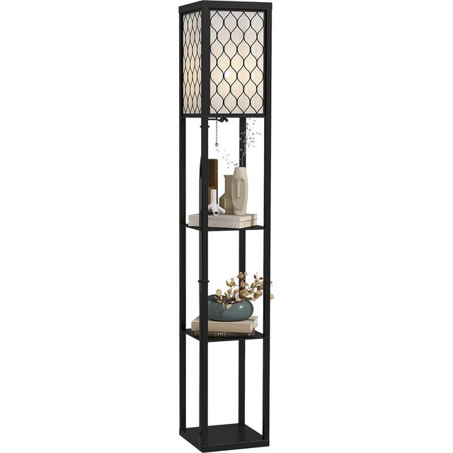 HOMCOM Modern Shelf Floor Lamp Light w/ 4 Tier Open Shelves, Black