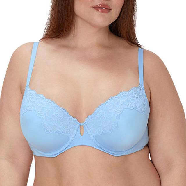 Maidenform Women's Comfort Devotion Your Lift Underwire Bra with Lace Trim  Convertible Straps  High Sky Blue/Salty Pepper Grey