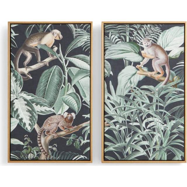 Set of 2 Monkey Framed Canvases - Multicolor
