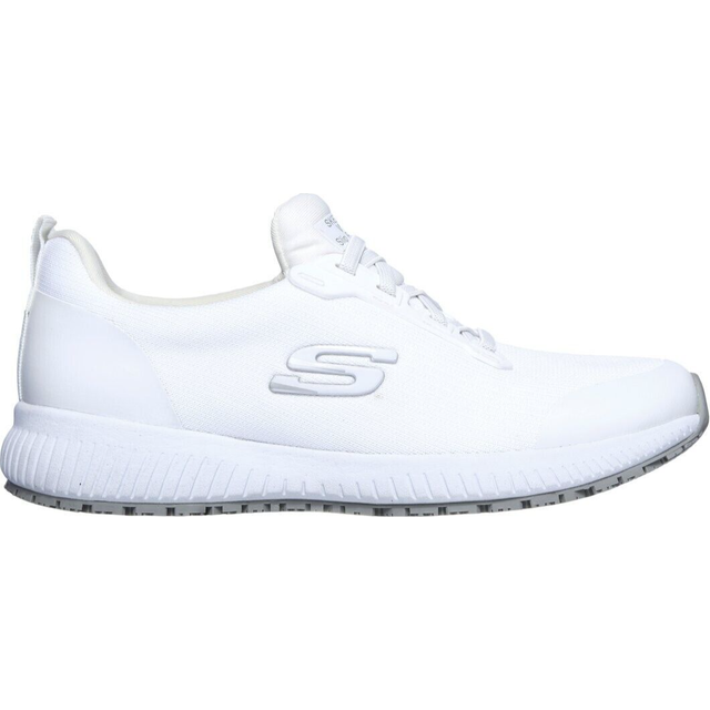 Skechers Womens Squad Slip Resistant Lace Up Safety Trainers - White Rubber - Size UK 5