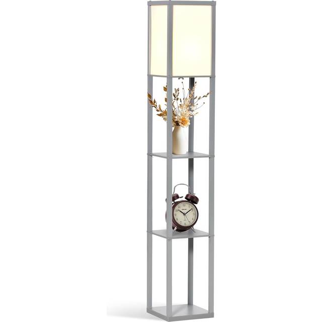 HOMCOM Floor Lamp Reading Lamp with 3-Tier Storage Shelf for Home Office Grey | TJ Hughes