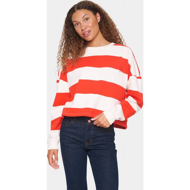 Saint Tropez Idahella Long Sleeve Stripe Sweatshirt In Red
