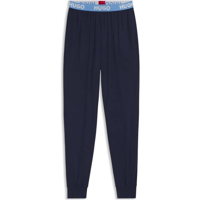 Cuffed pyjama bottoms in stretch jersey with logo waistband - Dark Blue
