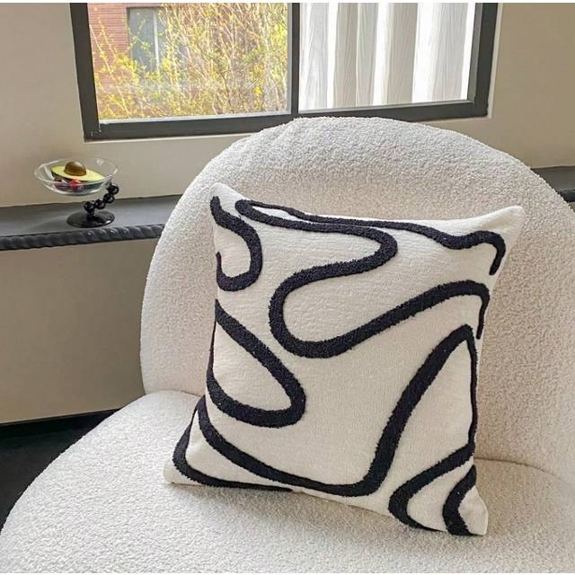 SHEIN 1pc Striped Chenille Fabric Embroidered Decorative Pillow Cover, Nordic Ins Style Minimalist Decor, Suitable For Bedroom, Living Room, Sofa, Outdoor,