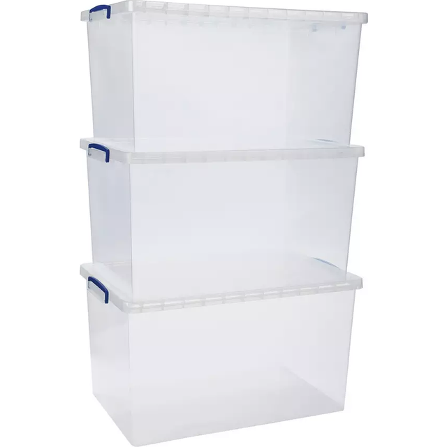 Really Useful Nestable Storage Box 83 Litre Pack of 3, Clear