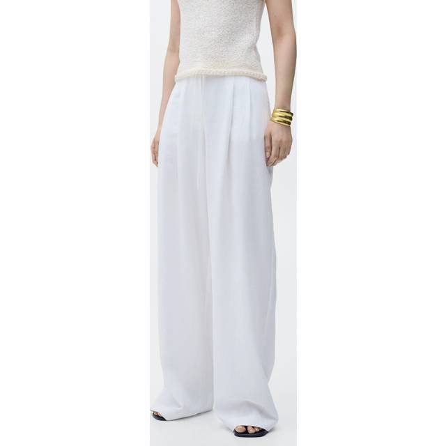 Lyocell suit trousers with bow belt white - Woman - 10 - MANGO - White