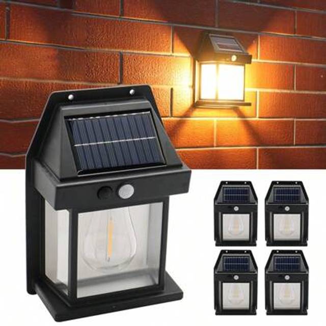 SHEIN 1/2/4 Packs Outdoor Solar Powered Wall Lights For Door Front 3 Modes Outdoor Waterproof Tungsten Wall Lamp Exterior Porch Patio Lanterns Night Light F