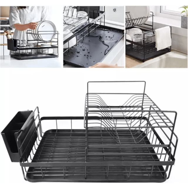 SHEIN Dish Drainer 2 Tier Kitchen Sink Metal Wire Cutlery Draining Holder Plate Rack