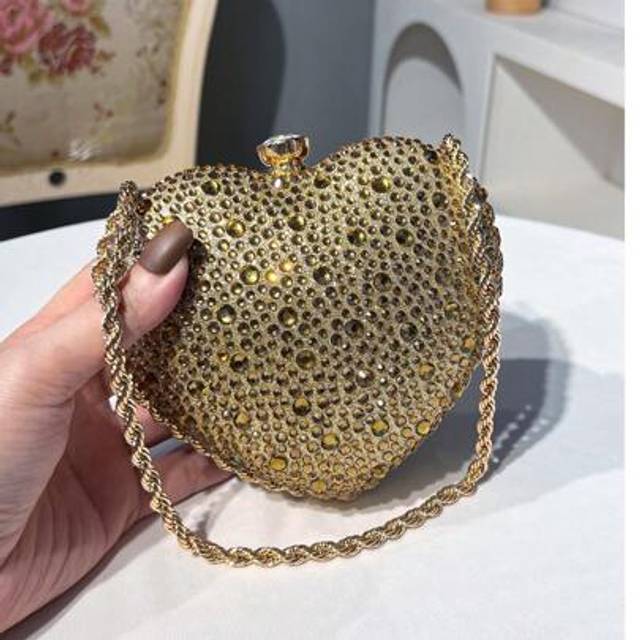 SHEIN Rhinestone Heart-Shaped Shiny Clutch Bag, Elegant Party Purse, Fashion Ladies&#39; Metal Chain Shoulder Bag Suitable For Party, Wedding