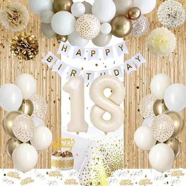 SHEIN 18th Birthday Decoration For , Boho Sand White Balloon 18th Birthday Party Decorations, Happy Birthday Banner Decorations, Number 18 Balloons For  Bir