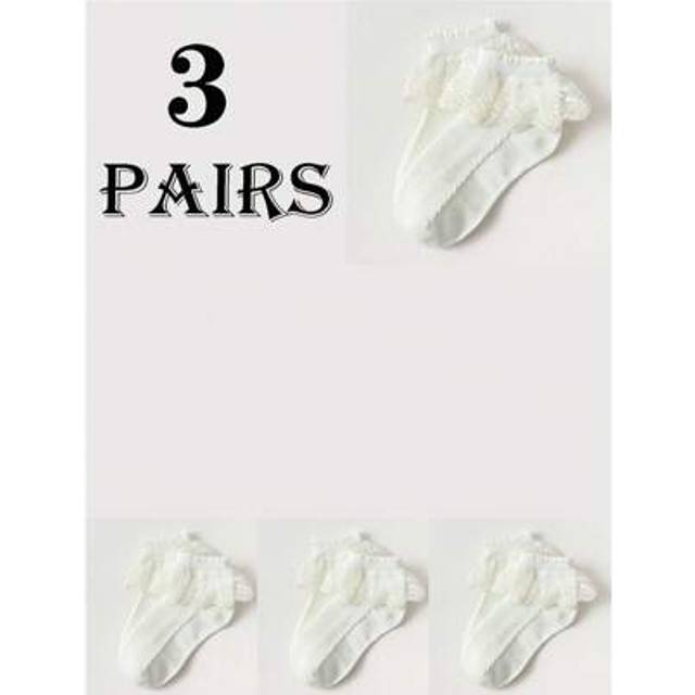SHEIN 3 Pairs Kids Lace Trim Socks, Comfortable Non-Binding Design, Fashion Versatile Short Socks Suitable For Dance, Outdoor And Various Occasions