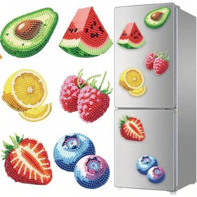 SHEIN 6pcs Diamond Art Fruit Design Refrigerator Magnets, DIY Diamond Painting Magnet Kit For Crafts, Gifts, Refrigerator, Mailbox Decoration