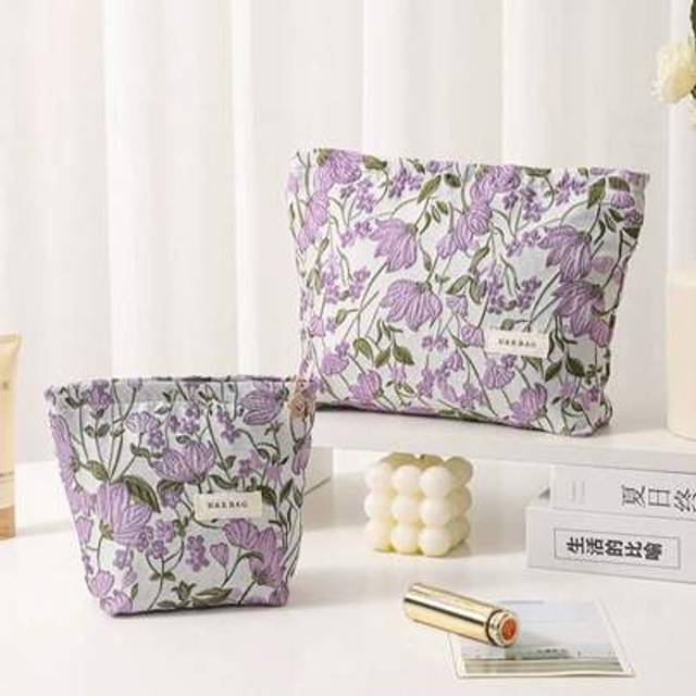 SHEIN 1 Piece/Set Y2K Fashionable Blue Lily Flower Travel Cosmetic Bag Shape Large Capacity Cosmetic Bag Cosmetic Bag Skin Care Bag Toiletry Bag Packaging C