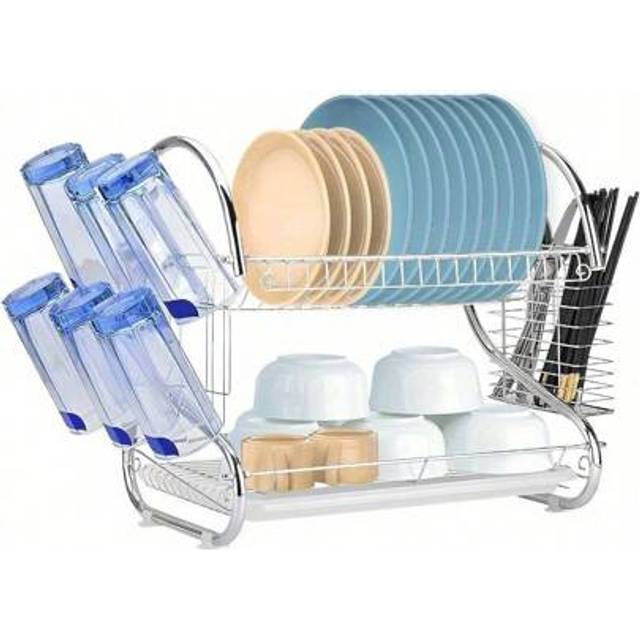 SHEIN Dish Drainer Rack 2 Tier Plate Drainer Rack Dish Drainer With Utensil Holder Drip Tray Stainless Steel Cutting Board Holder And Dish Dryer - Draining