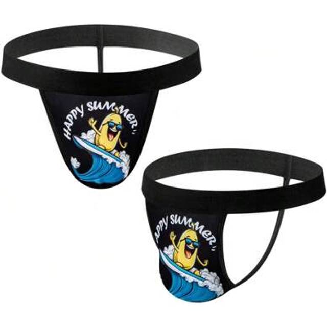 SHEIN Men&#39;s Slogan Cartoon Print Sexy G-String Briefs