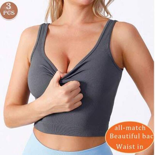 SHEIN 3pcs Women Multicolor Camisole Tops, Racerback Yoga Bras, Seamless Workout Tanks, Moisture Wicking Loose Fit Base Layer