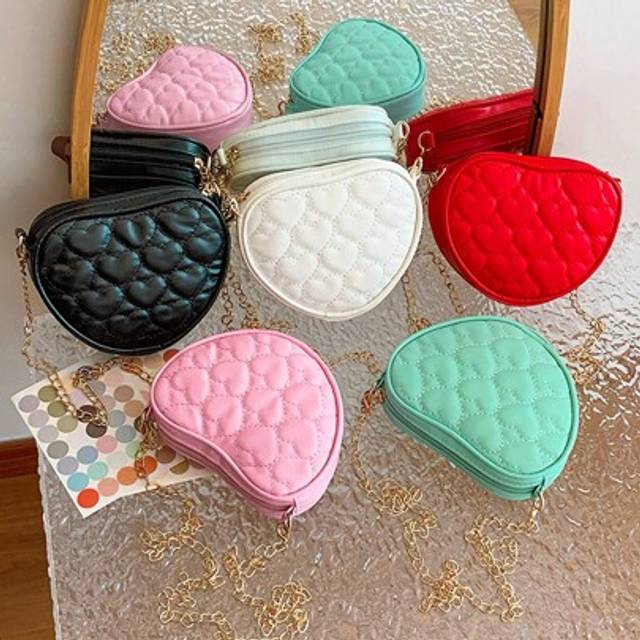 SHEIN Girls&#39; Fashion PU Leather Embroidered Heart One Shoulder Bag With Chain Crossbody Bag