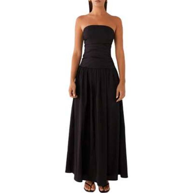 SHEIN Womens Y2K Tube Long Dress Ruched Boat Neck Backless Sleeveless Strapless Flowy Dresses Club Party Stretwear