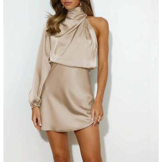 SHEIN Women Asymmetrical Neck Irregular Elegant Satin Silk Mini Dress Club Party Dress Wedding Guest And Vacation, For Cocktail