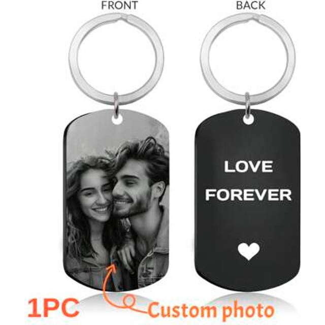 SHEIN 1pc Personalized Keychain, Custom Keychains With Picture, Photo Keychain, Customized Laser Engraving Keyrings, Personalized Pet Dog Tags, Personalized