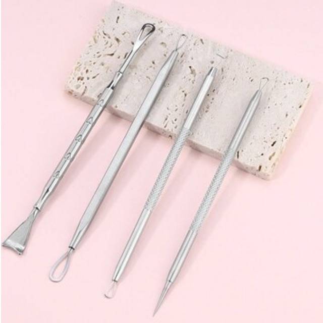 SHEIN 4pcs Stainless Steel Acne Removal Tool Set, Blackhead & Pimple Comedone Extractor Kit With Case, Beauty Makeup Tool Kit