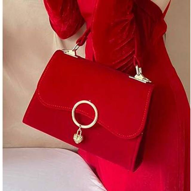 SHEIN Red Large Women Clutch Purse Sparkly Rhinestone Evening Bag Prom Handbag With Detachable Chain For Wedding Velvet Elegant
