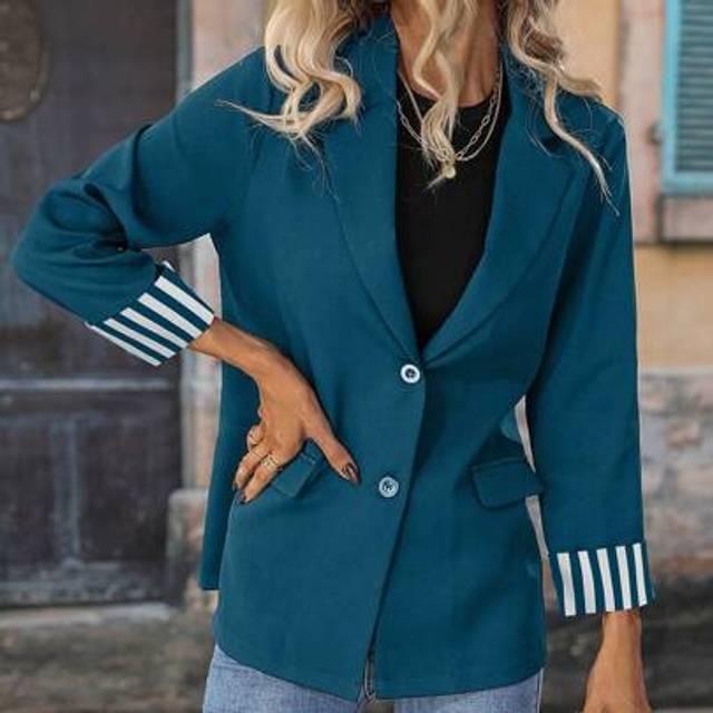 SHEIN Casual Commuting Striped Patchwork Blazer