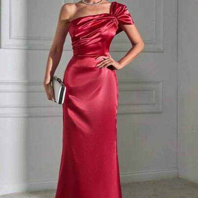 SHEIN NEW SEASON COLOR SOFT SATIN SHINY LONG BURGUNDY DRESS