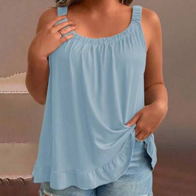 SHEIN Plus Size Solid Color Spaghetti Strap & Tank Tops, Fashionable For Summer