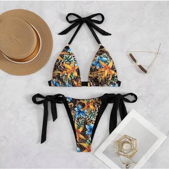 SHEIN 2pcs/Set Women&#39;s New Arrival European & American Style Floral Print Halter Bikini Set, For Summer Beach Vacation