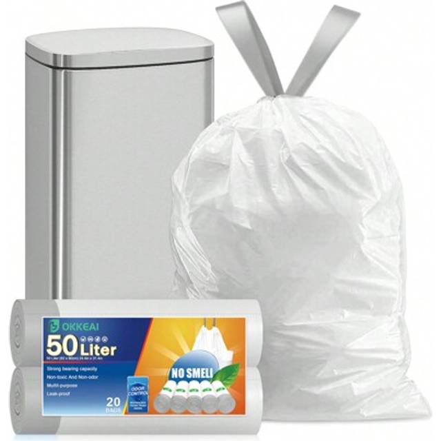 SHEIN 50l Bin Bags Kitche Bin Liners Heavy Duty Waste Bags Large Garbage Bags Tall Swing Rubbish Bags 20 Counts Plastic White Trash Bags With Drawstring Tie