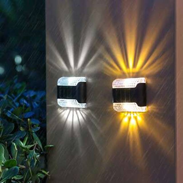 SHEIN 4-Piece Outdoor Solar Up And Down Refraction Wall Light, Up And Down LED Solar Wall Light, Yellow Light/White Light Options, Suitable For Decks, Fence