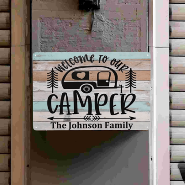 SHEIN 1pc Personalized Metal Camper Sign - Welcome To Our Customized Camper Name Wall Decor, Suitable For Motorhomes And Travel Trailers - Weather Resistant
