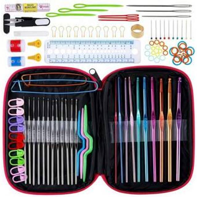 SHEIN 100pcs Crochet Hook Set With Storage Box, Crochet Needles Set With Knitting Needles, Stitch Markers, Crochet Hook Case, And Crochet Accessories For Cr